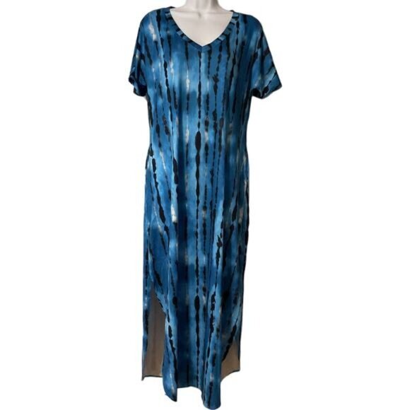 Women's Size Large Arolina V-Neck Short Sleeve Blue Dress - Picture 1 of 11